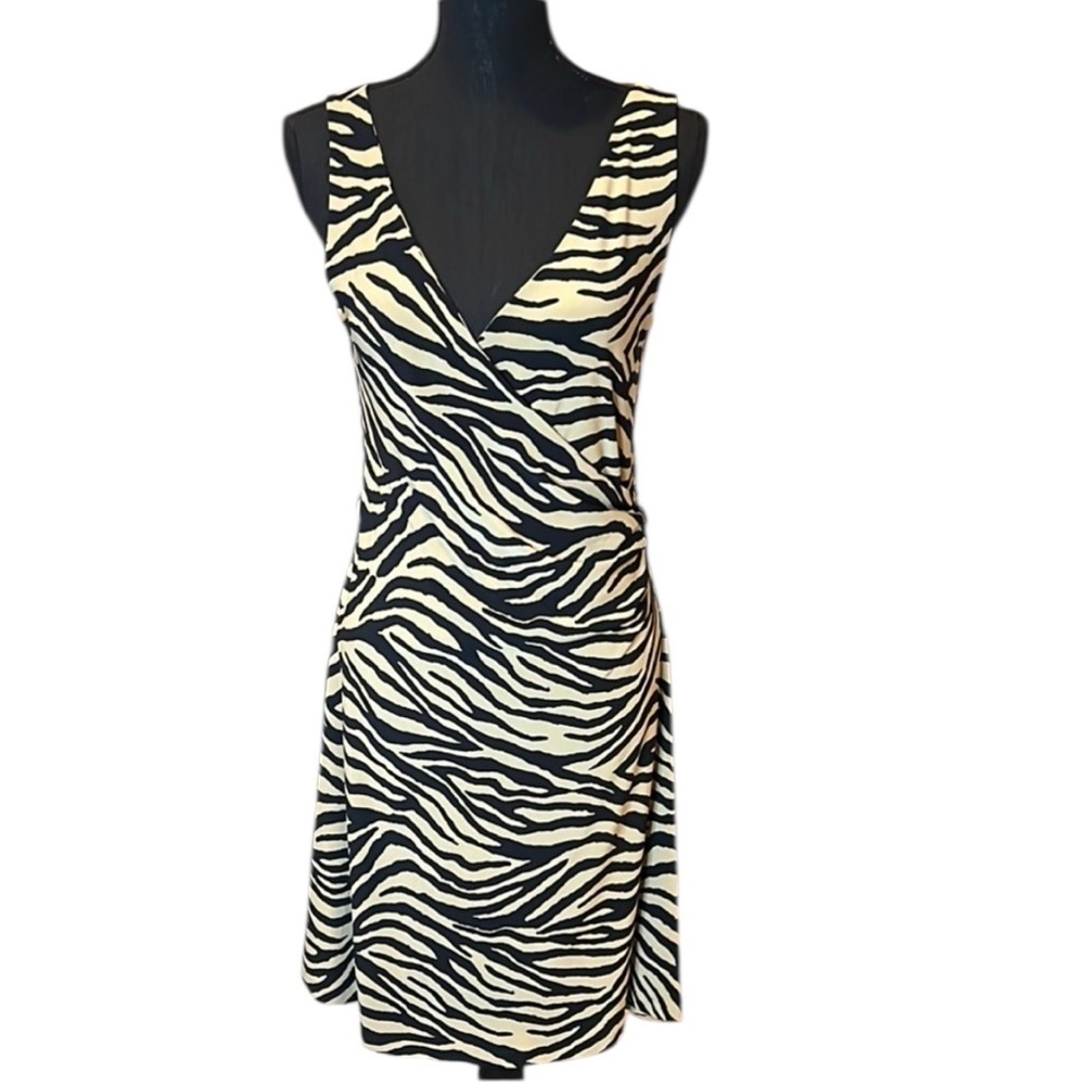 Lauren Ralph Lauren Beige Black Animal Print Wrap Dress size P Medium